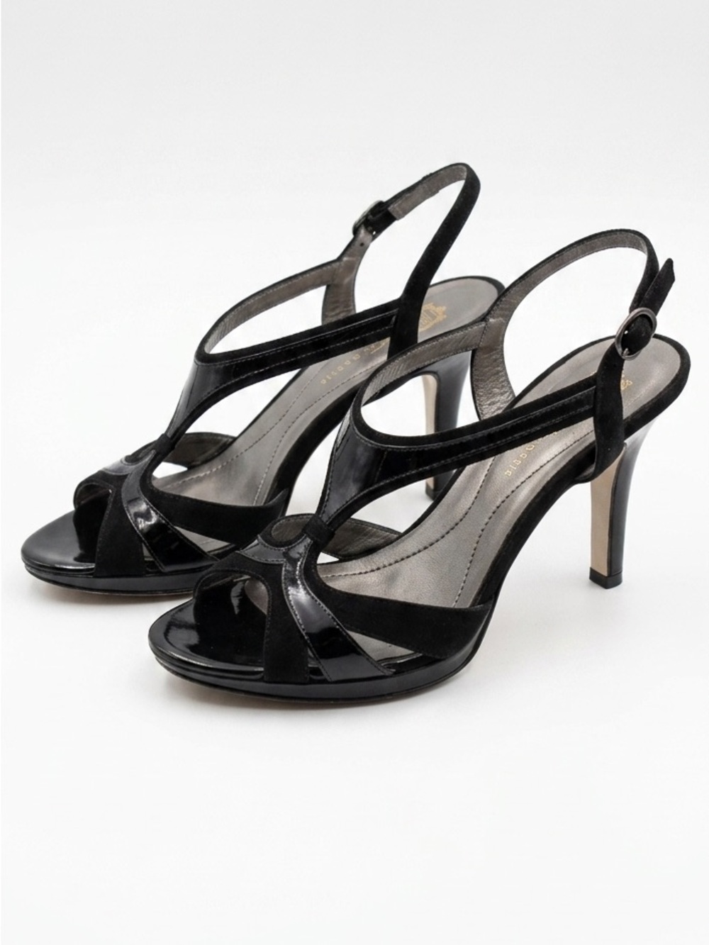 Anne Klein Eddie Patent Leather Suede Strappy Sandal Adjustable Strap Open Toe